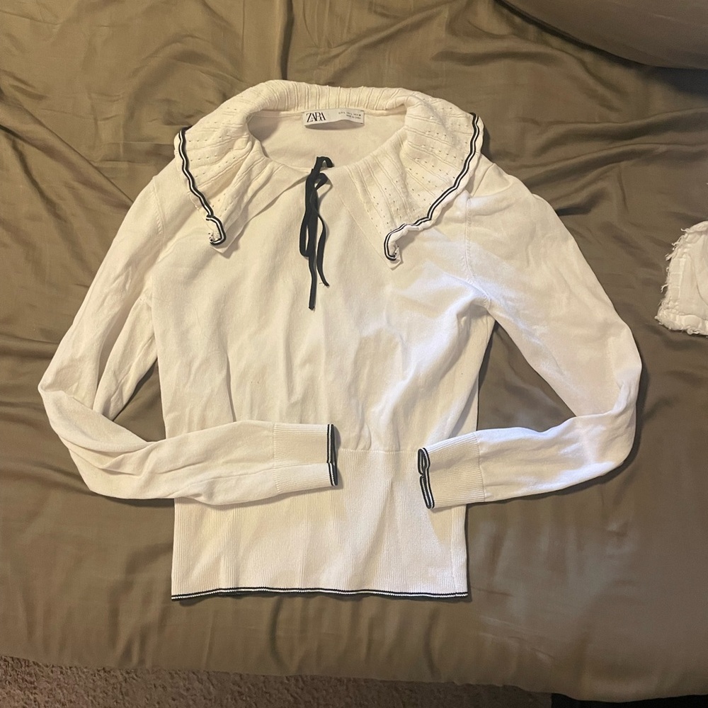 Zara Ivory Blouse with Black Accents